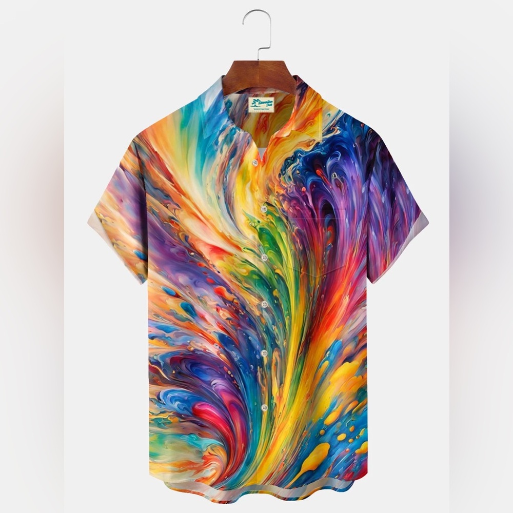 Royaura® Vintage Gradient Art Print Men's Pride Month Button Down - Picture 4 of 10